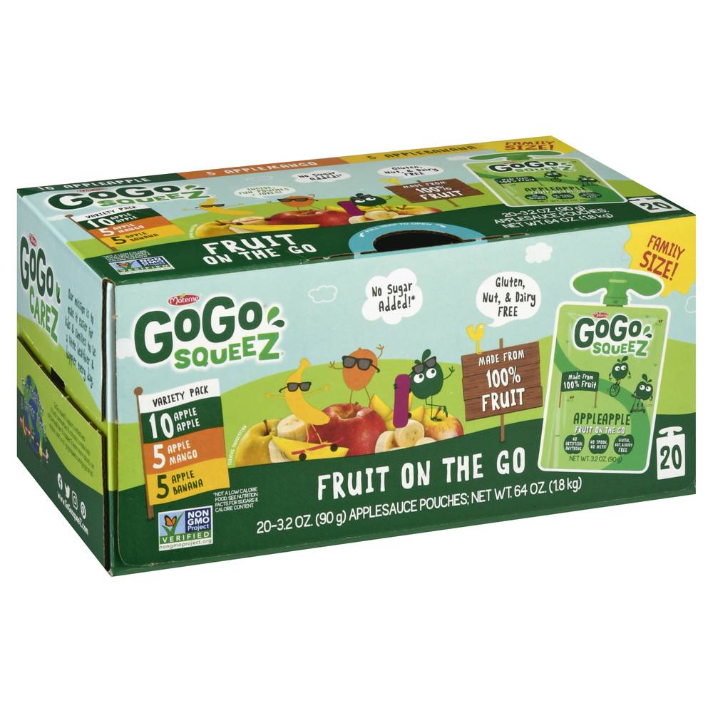 GoGo squeeZ Fruit on the Go Applesauce Pouches, Assorted (64 oz, 20 ct)