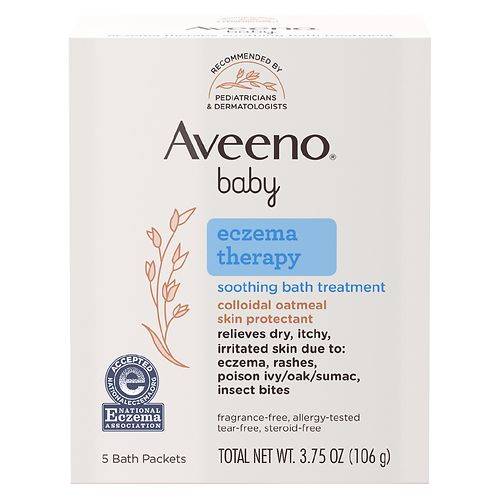 Aveeno Baby Eczema Therapy Soothing Bath Treatment, Oatmeal Fragrance-Free, Single Use Packets - 3.75 oz x 5 pack