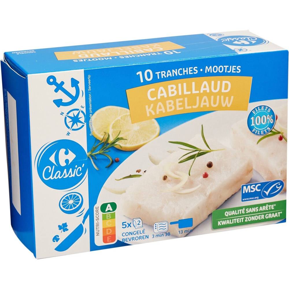 Carrefour - Cabillaud 100% filet msc (10 pièces)