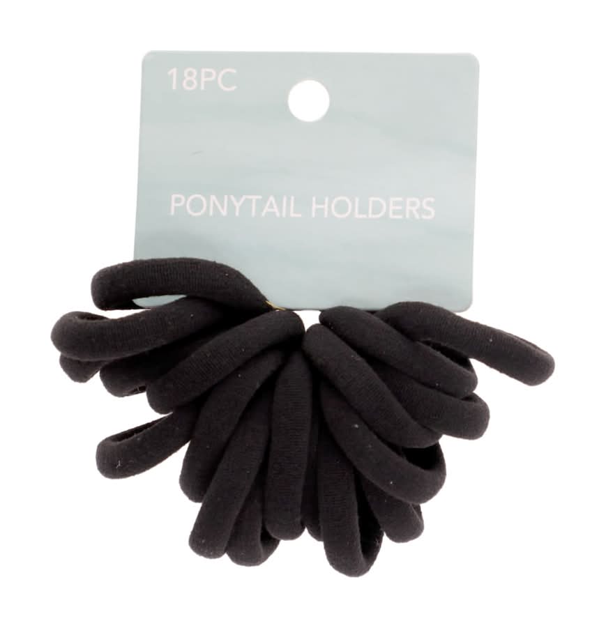 Elastic Ponytail Holders, Black (18 ct)