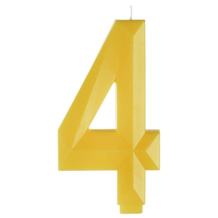 Yellow Faceted Number 4 Birthday Candle, 5.25in