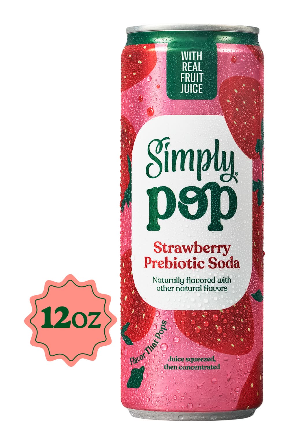 Simply Pop Prebiotic Soda, Strawberry (12 fl oz)