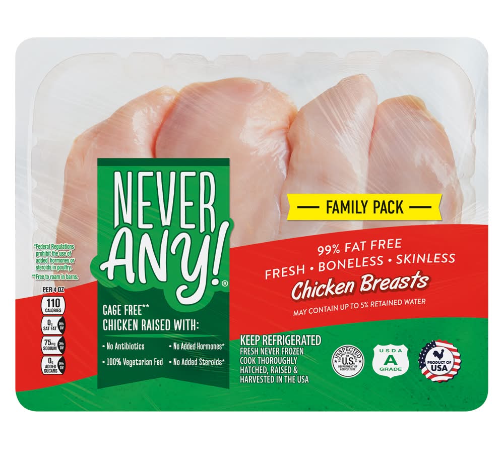 Never Any! Fresh Family Pack Antibiotic Free Boneless Skinless Chicken Breasts