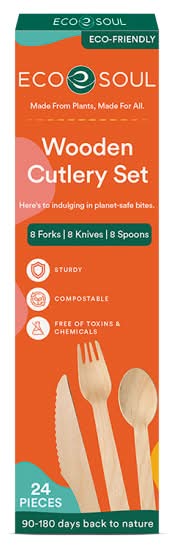 Eco Soul Compostable Wooden Cutlery Set (24 pack)