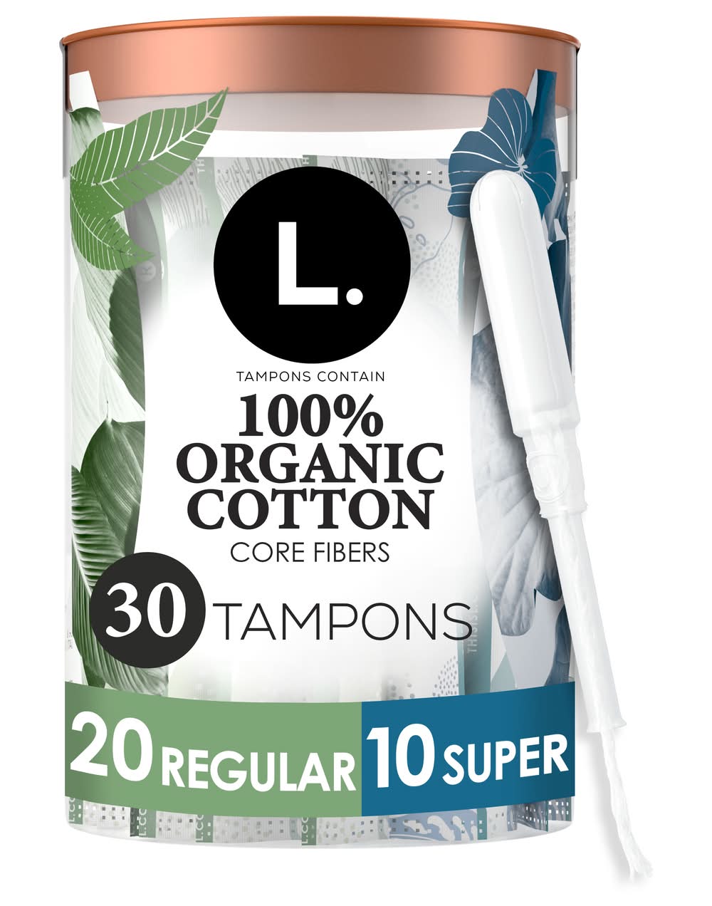 L. Regular & Super Organic Cotton Core Tampons, Women (30 ct)