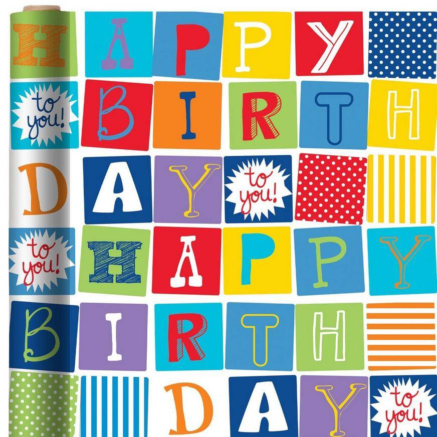 Party City Happy Birthday Checkerboard Gift Wrap, Assorted