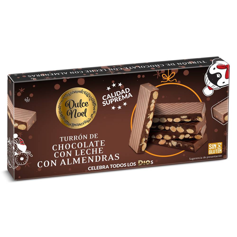 Turrón De Chocolate Con Leche Con Almendras Dulce Noel Dia Caja 175 G