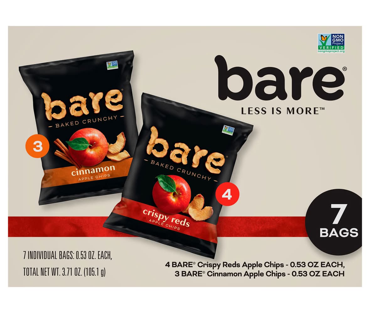 Bare Baked Crunchy Apple Chips Variety pack, Crispy Reds-Cinnamon (7 x 0.53 oz)