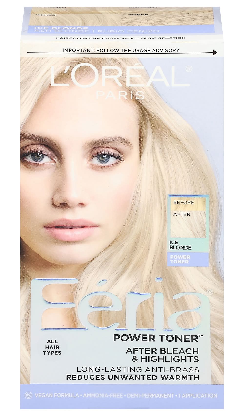 L'Oréal Feria Power Toner After Bleach & Highlights Hair Color, Ice Blonde