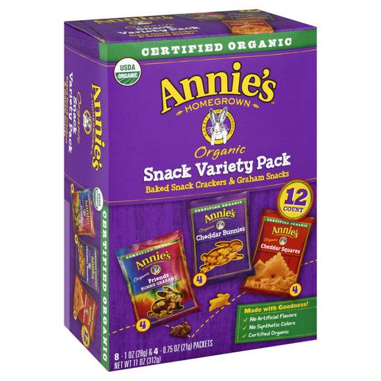 Annie's Homegrown Snack Variety pack Organic Baked Snack Crackers & Graham Snacks