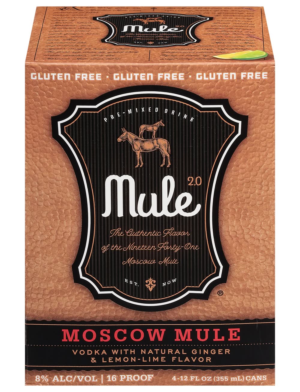 Mule 2.0 Moscow Mule Pre-Mixed Drink Liquor, Ginger-Lemon Lime (4 x 12 fl oz)