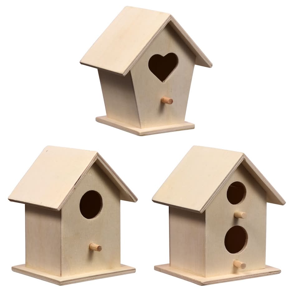 Crafters Square Decorative Wooden Diy Bird House, 2.830x2.590x3.850 in