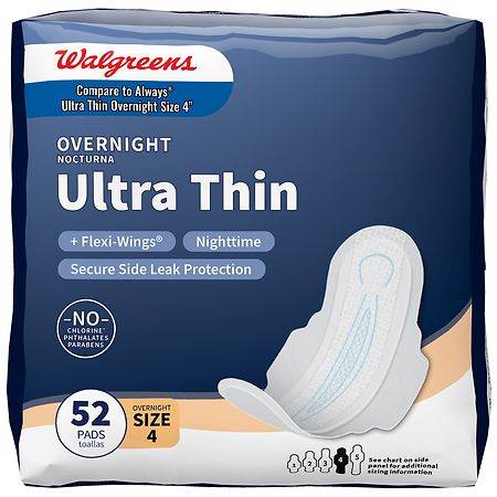Walgreens Ultra Thin Overnight Maxi Pads With Flexi Wings Unscented Size 4 (14ct)