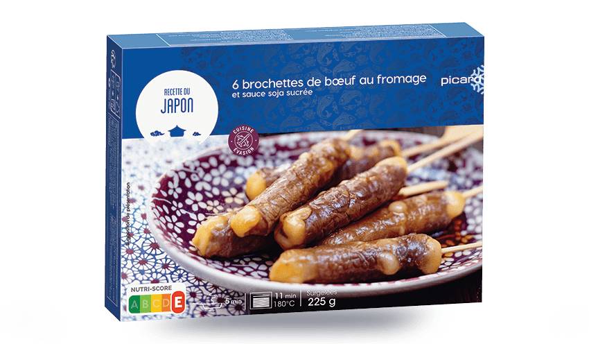 6 brochettes de boeuf au fromage,sauce soja sucrée