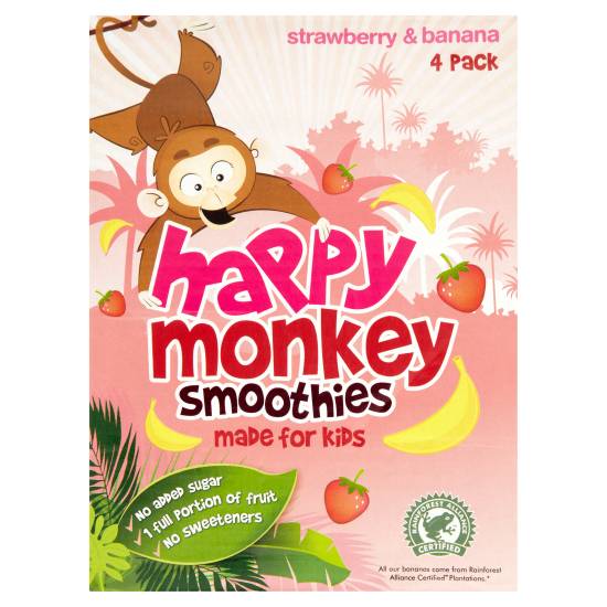 Happy Monkey Smoothies Strawberry & Banana 4 X 180ml