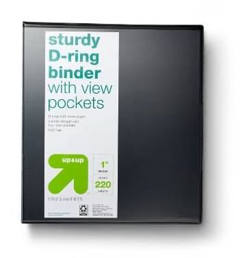 up&up Sturdy D Ring Binder With View Pockets, 3.8 cm, Black