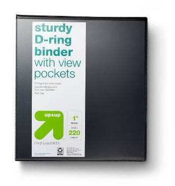up&up Sturdy D Ring Binder With View Pockets, 3.8 cm, Black
