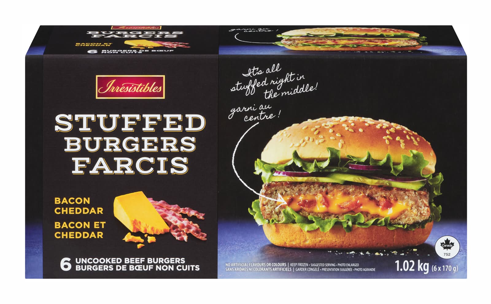 Irresistibles Bacon & Cheddar Stuffed Burgers Farcis (6 x 170 g)