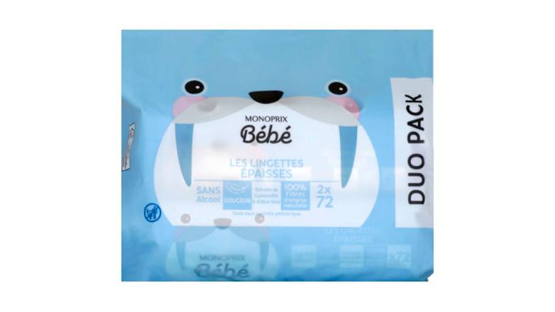 Monoprix Bébé Les Lingettes épaisses Les 2 paquets de 72