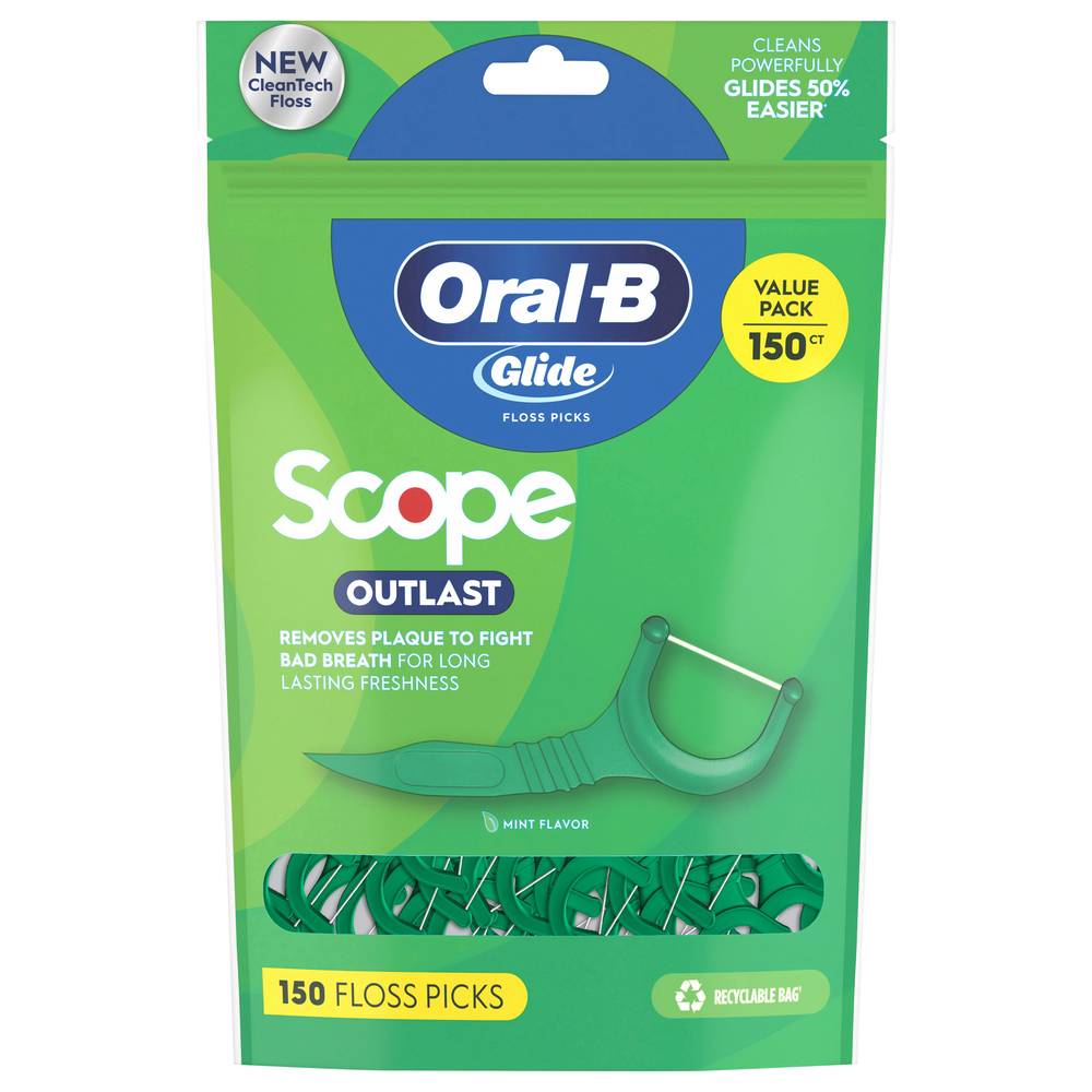 Oral-B Glide Scope Outlast Flavor Long Lasting Mint Floss Picks (150 ct)