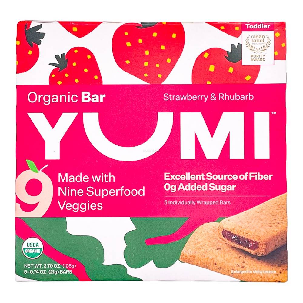 Yumi Clean Label Certified Organic Bars, Strawberry-Rhubarb (0.74 oz, 5 ct)