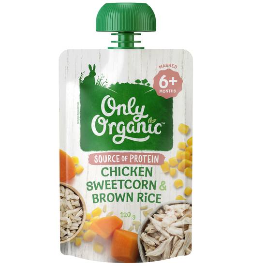 Only Organic Chicken Sweetcorn & Brown Rice Baby Food Pouch 6+ Months 120 Gram