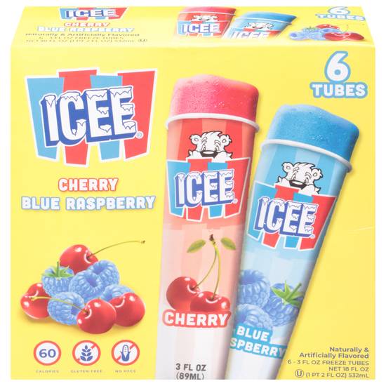 Icee Cherry & Blue Raspberry Freeze Tubes (6 ct)