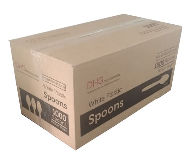 Dhg Professional Medium Weight Plastic Spoons, White (100 ct)