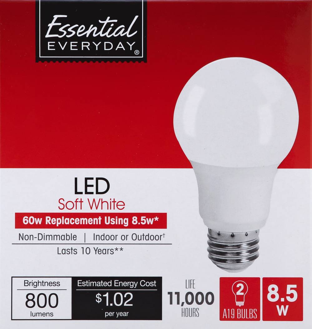 Essential Everyday Led 800 Lumens 8.5 W Soft White Bulbs (2 ct)