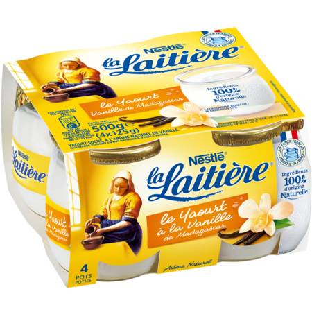 Yaourt au lait entier vanille arôme naturel LA LAITIERE - les 4 pots de 125 g