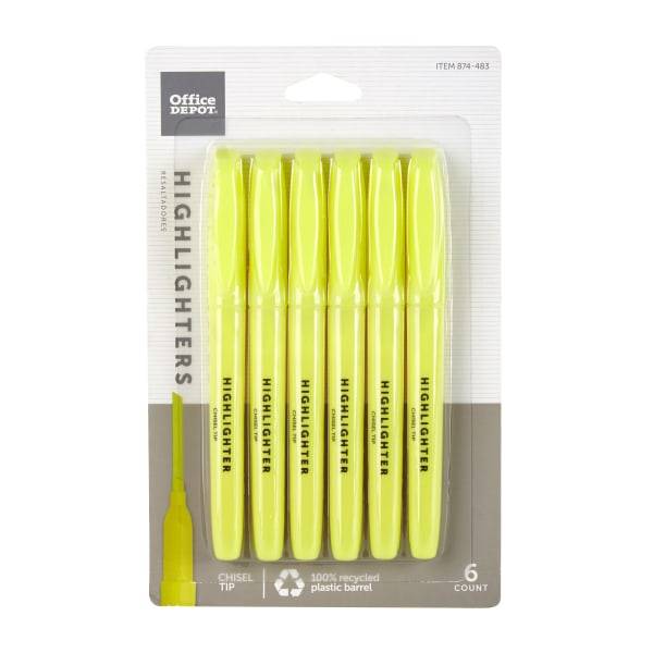 Office Depot Brand Pen-Style Highlighters, 100% Recycled, Fluorescent Yellow