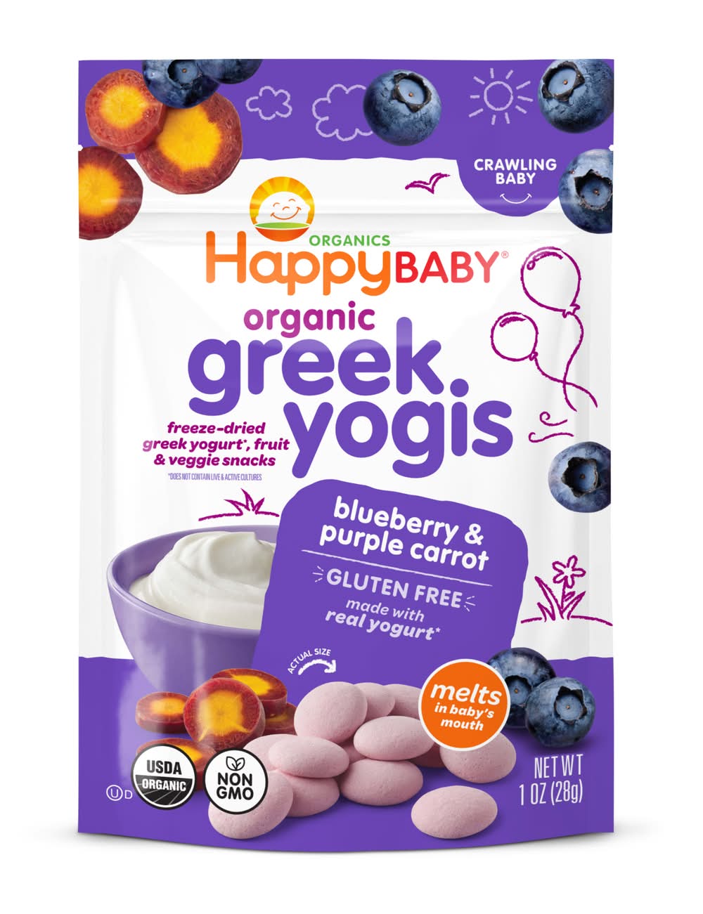Happy Baby Organic Greek Yogis, Blueberry & Purple Carrot (4 oz)