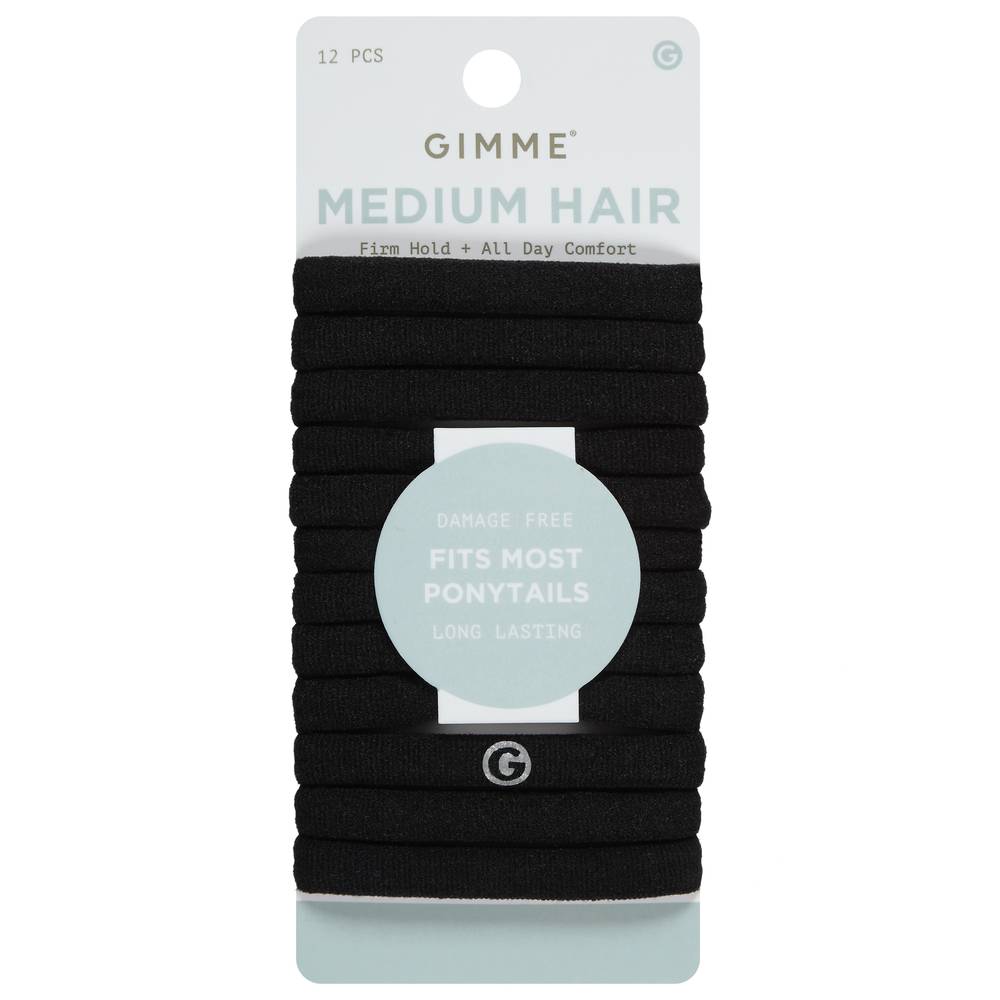 Gimme Hair Premium Hair Bands, Medium, Black (12 ct)