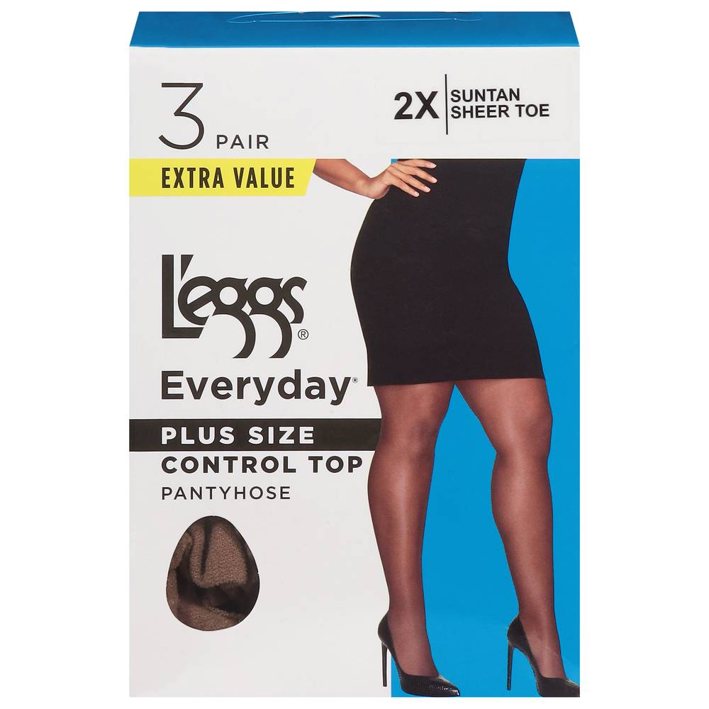 L'eggs Everyday Suntan Extra Value Control Top Pantyhose, 2X, Black (6 ct)