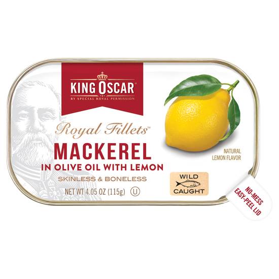 King Oscar Royal Fillets Mackerel in Olive Oil With Lemon Skinless & Boneless