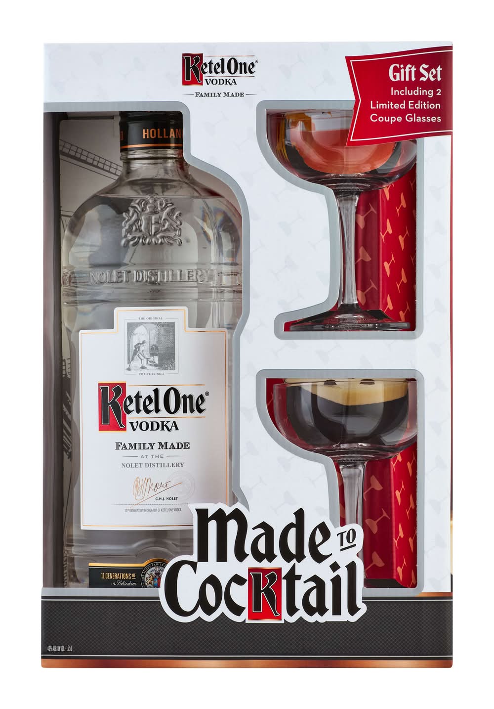 Ketel One Vodka Gift Set With 2 Limited Edition Coupe Glasses (1.75 L)