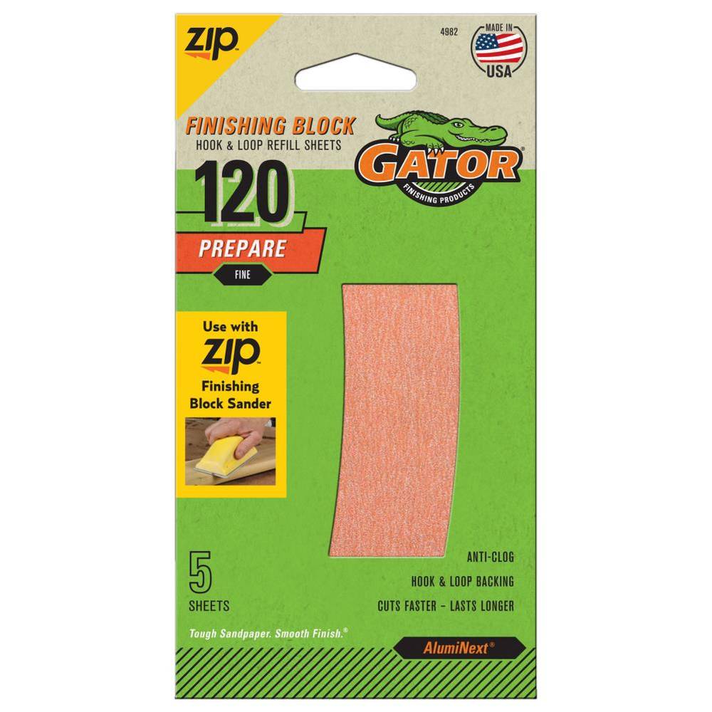 Gator Fine 120-Grit Sheet Sandpaper 3-in W x 5.25-in L 5-Pack | 4982