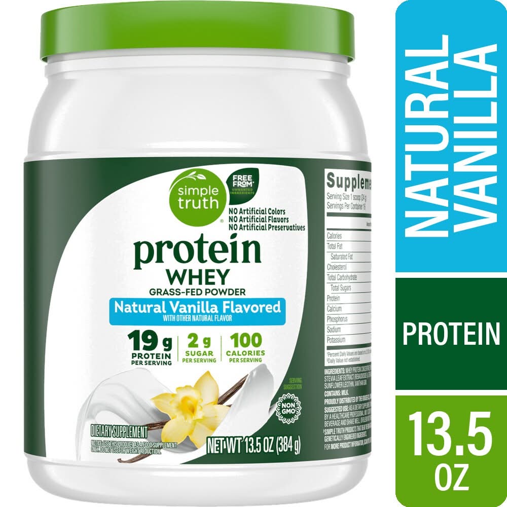 Simple Truth Protein Grass Fed Natural Whey Powder, Vanilla (13.5 oz)