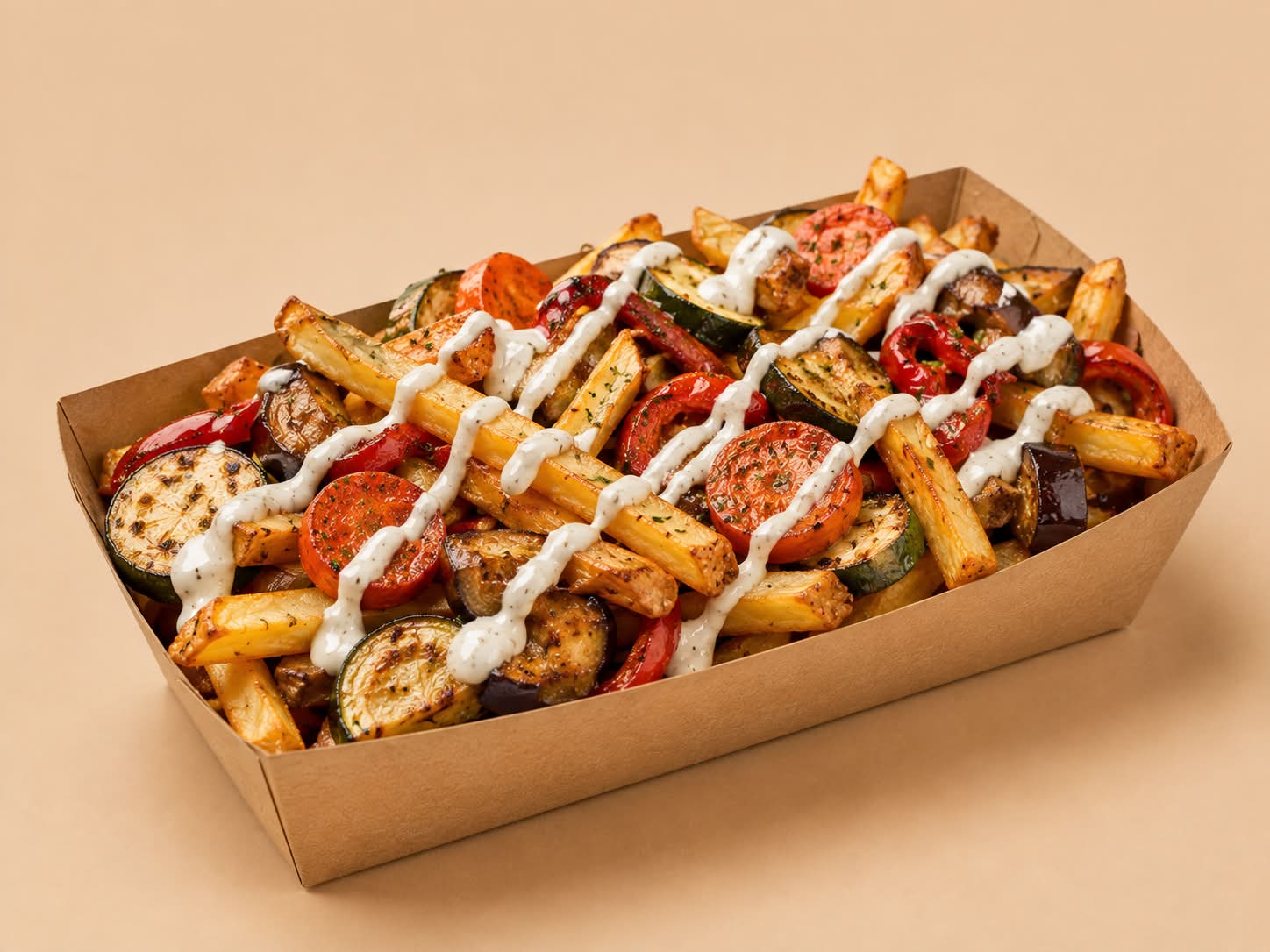 Barquette de frites & légumes grillées