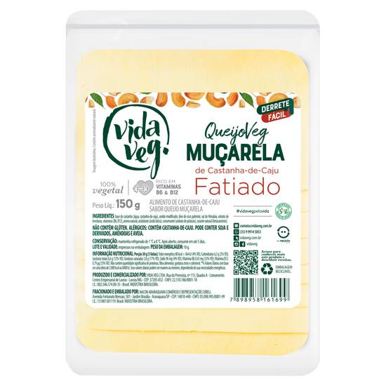 Vida veg queijo muçarela de castanha-de-caju fatiado (150 g)