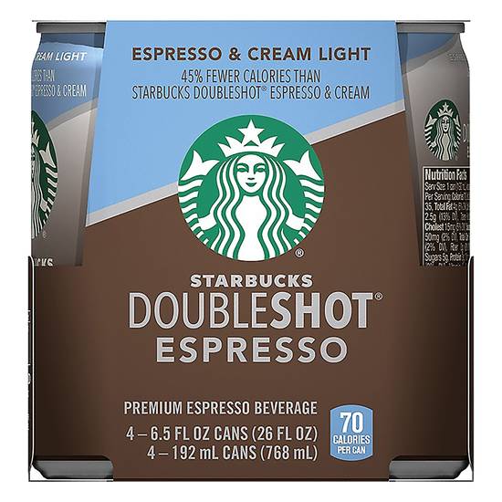Starbucks Doubleshot Espresso & Cream Light Beverage (4 ct, 6.5 fl oz)