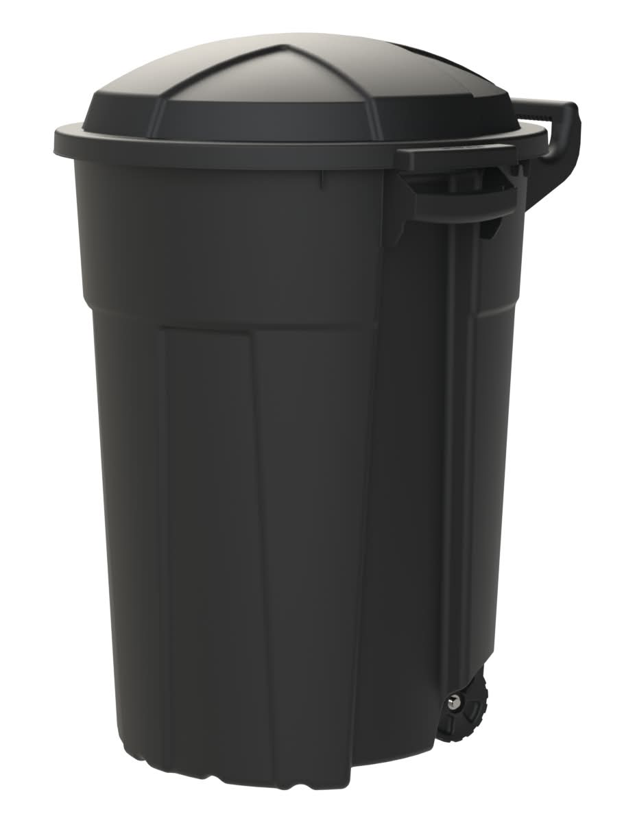 Project Source 32 Gallon Black Plastic Wheeled Indoor/Outdoor Detached Lid Trash Can