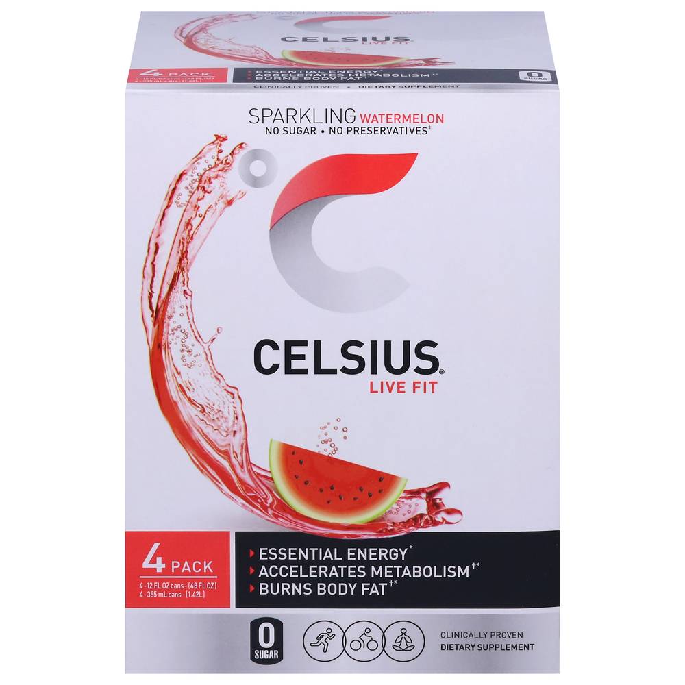 Celsius Sparkling Fitness Drink, Watermelon (4 x 12 fl oz)