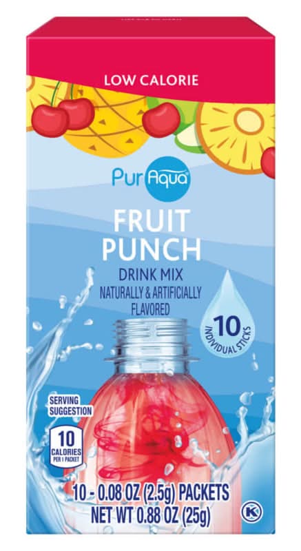 PurAqua Low Calorie Powdered Drink Mix Stick Packets, Fruit Punch (10 x 0.08 oz)