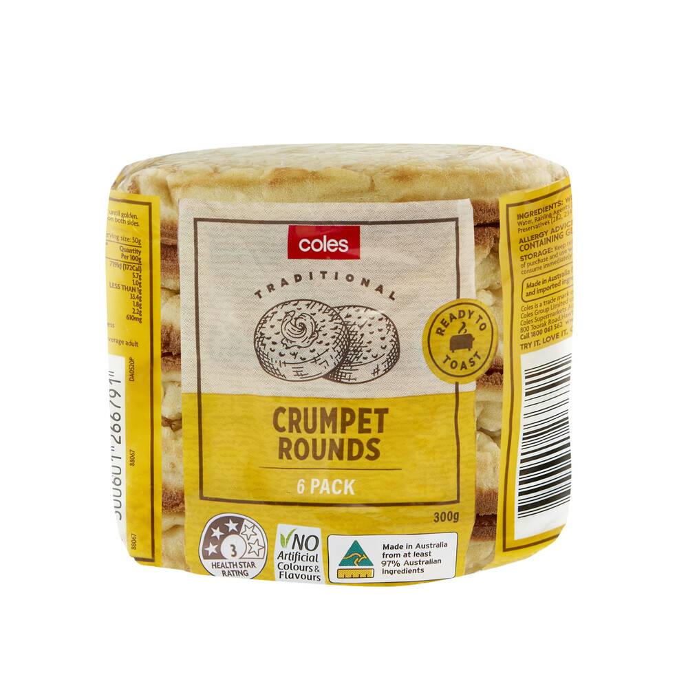 Coles Crumpet Rounds 6 pack 300g