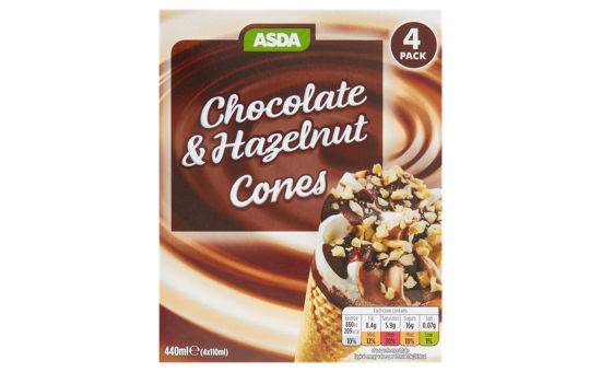 Asda Chocolate & Hazelnut Cones 4 x 110ml (440ml)