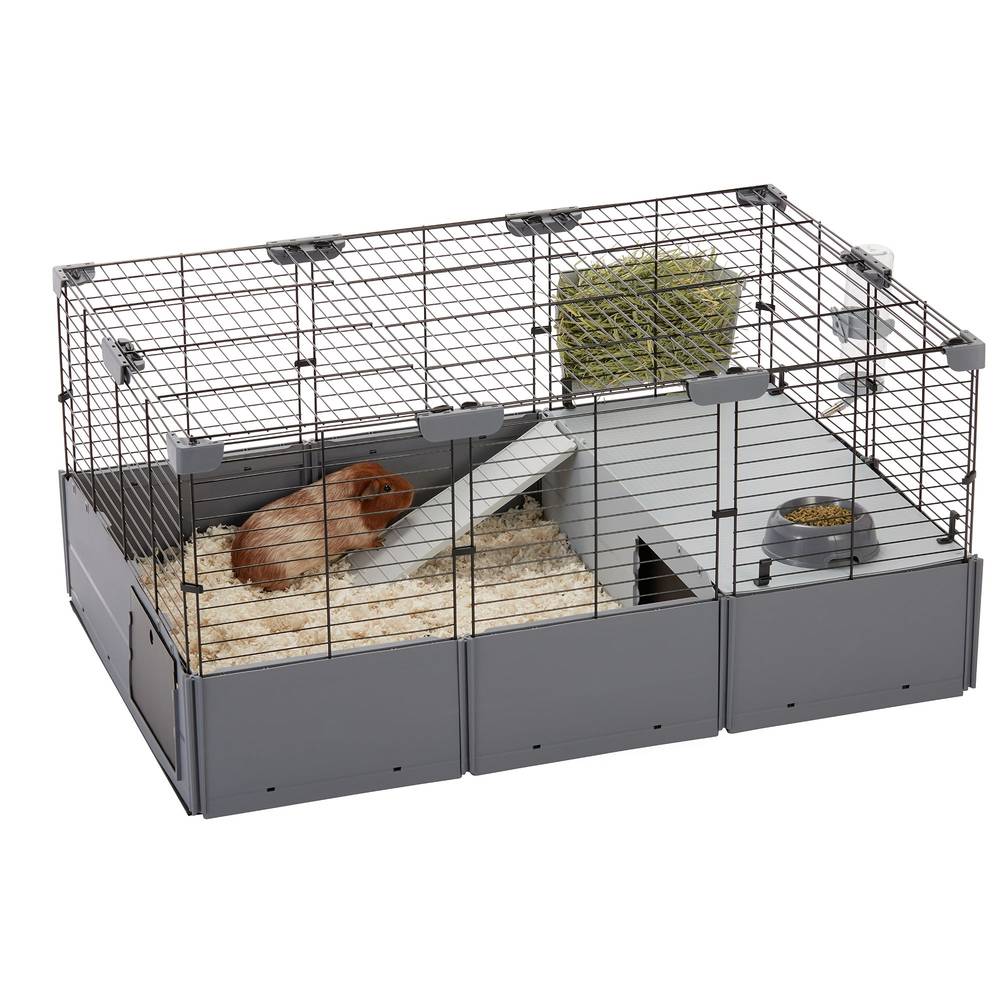 Full Cheeks™ Customizable Small Pet Habitat - Includes Cage, Hideaway, Hay Feeder, Bowl, & Bot (Size: 41.6\"L X 27.5\"W X 19.6\"H)