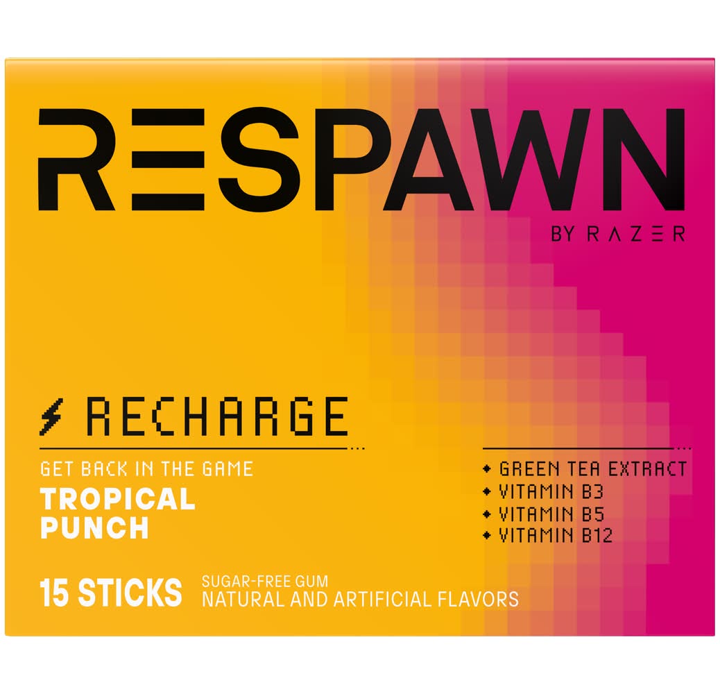 5 Gum Respawn Recharge Sugar Free Chewing Gum, Tropical Punch (15 ct)