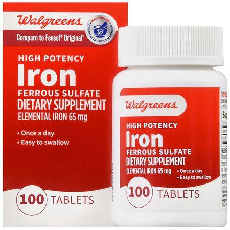 Walgreens High Potency Iron Ferrous Sulfate Swallow Tablets (100 ct)
