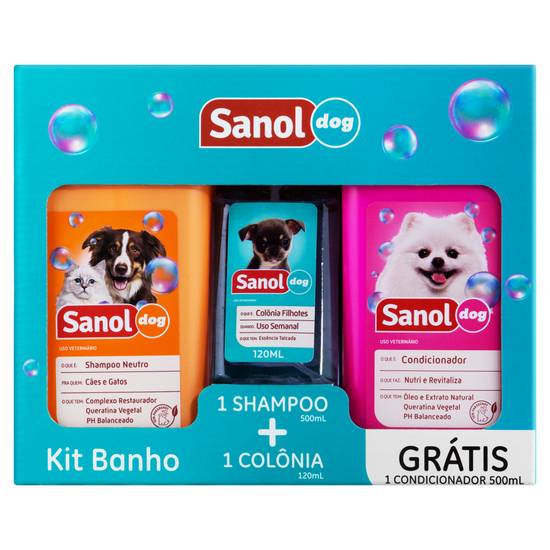 Sanol kit banho shampoo + colônia + condicionador (3 itens)